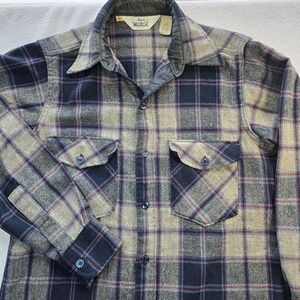 Woolrich Vintage 70s Plaid Wool Shirt Jacket Made in USA Men's Medium 85/15
